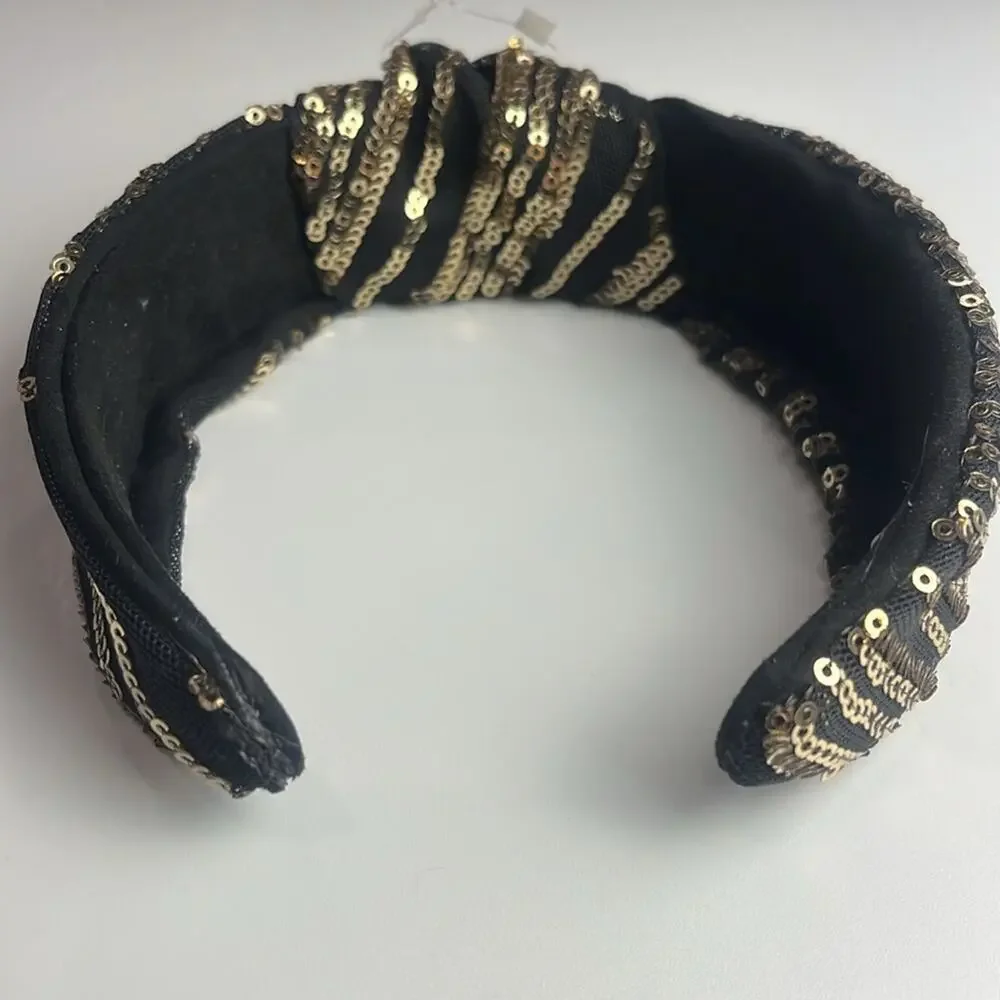 ANTHROPOLOGIE • Black/Gold Metallic Sequin Knotted Headband